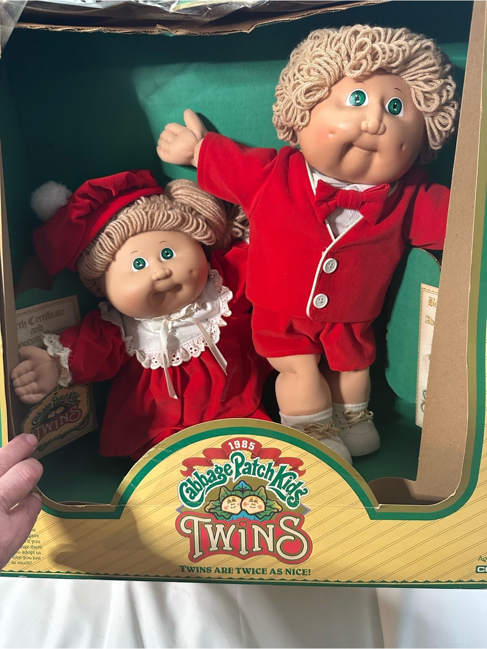Vintage 1985 Cabbage Patch Kids Twins 16" New Boy Girl in Box Coleco